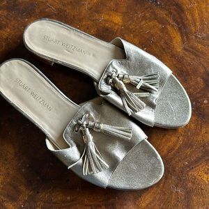 Stuart weitzman size 12 metallic champagne slides